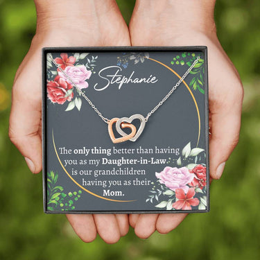 Personalized Pregnant Daughter In Law Interlocking Hearts Necklace - Love You This Much